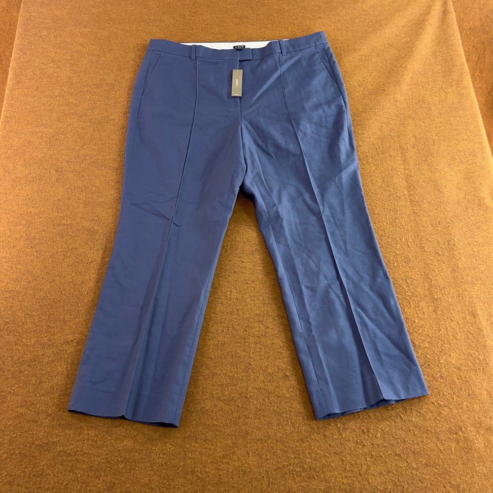 J.Crew Womens 16 Blue Abbey Linen Blend Straight Leg Trousers NWT